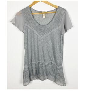 Sundance Lucinda Gray Flutter Sleeve Embroidered Woven Top Size Small